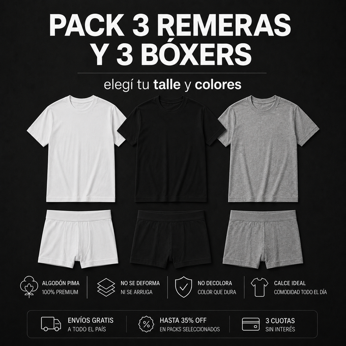 pack 3 remeras y 3 bóxers
